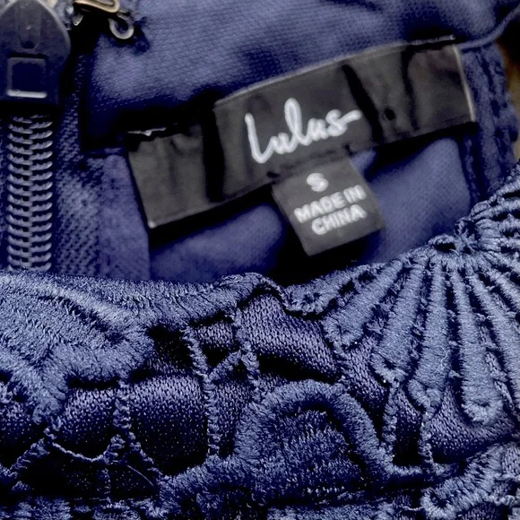 Lulu's Navy Crochet Floral Lace Mini Dress, Size Small - Picture 5 of 5
